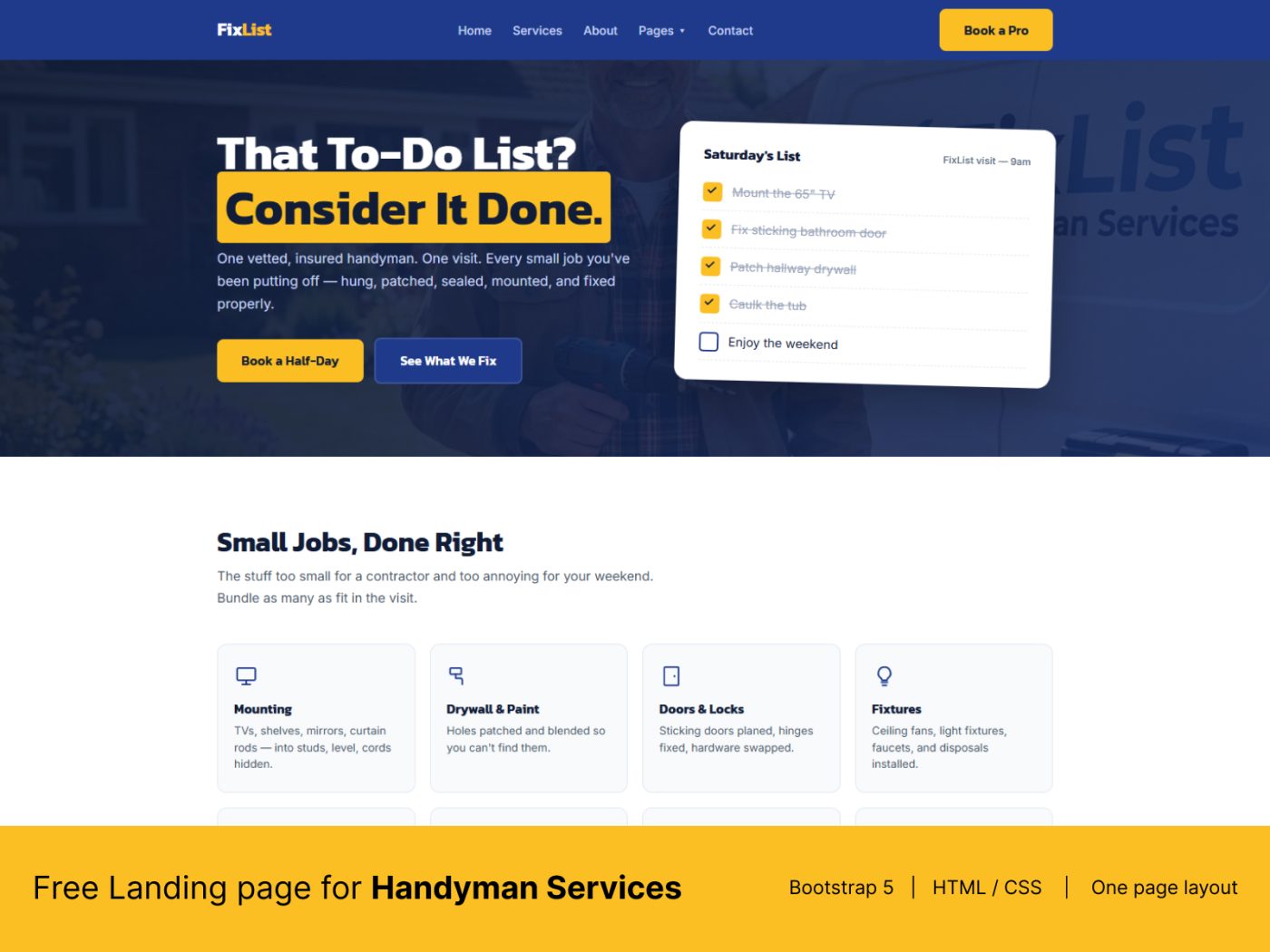 FixList — Handyman Services Landing Page Template