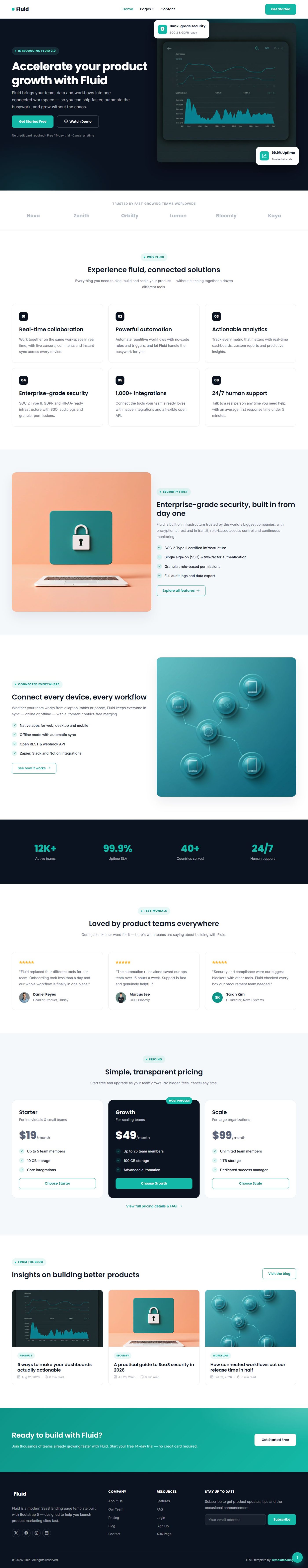 Fluid — SaaS Landing Page Template