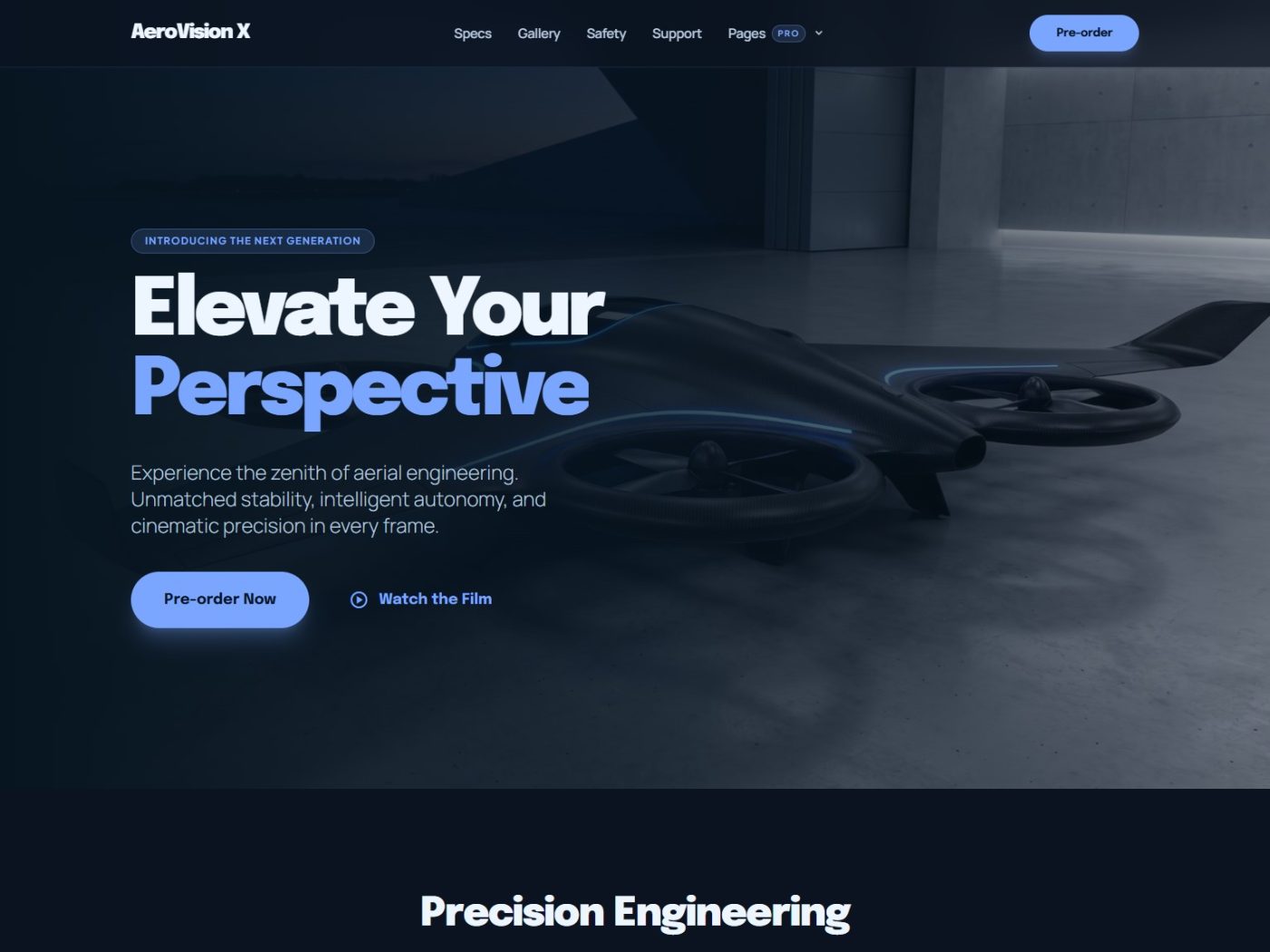 Aerovision – Modern Gadget Launch Landing Page Template