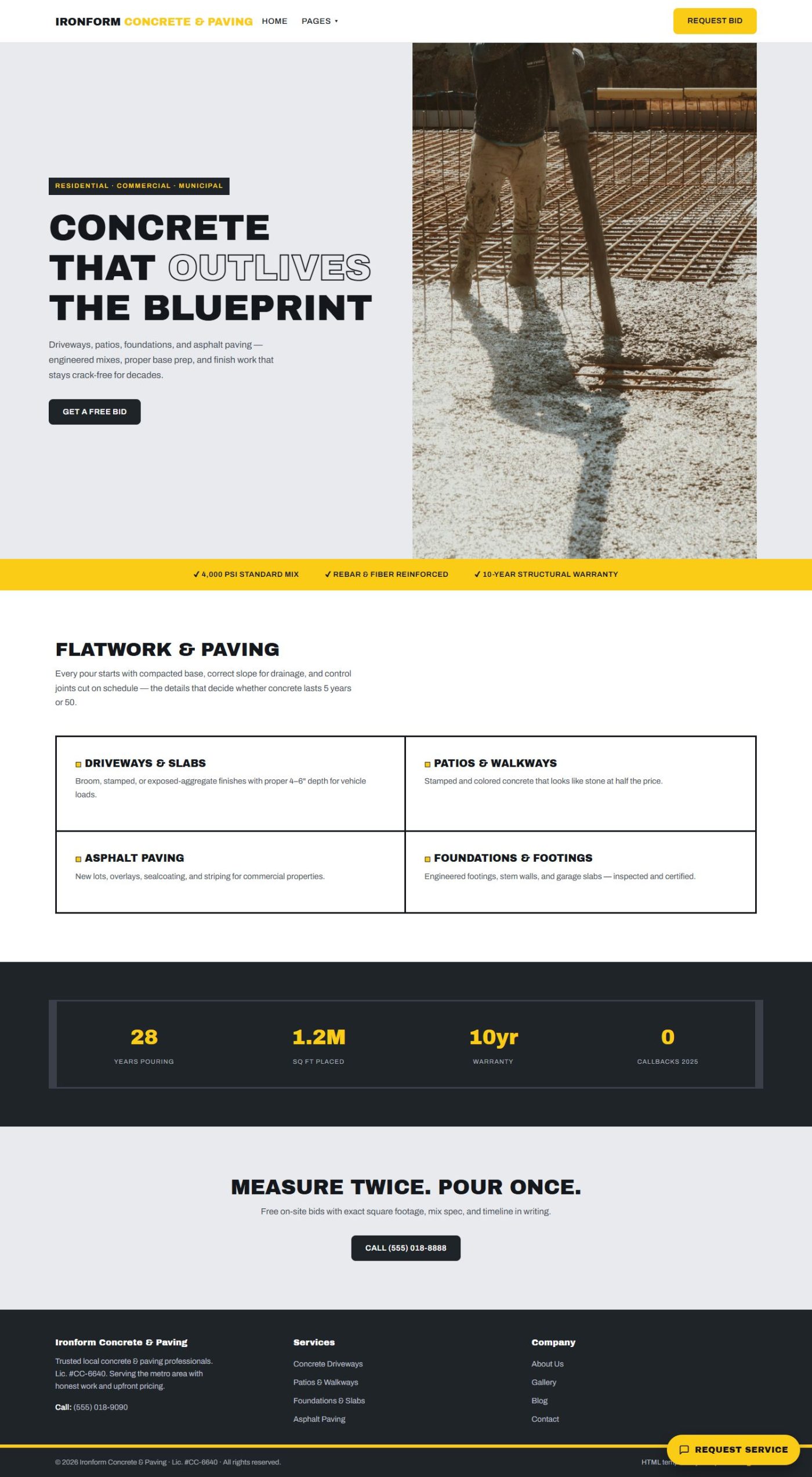 Ironform — Concrete & Paving Company Bootstrap HTML Template
