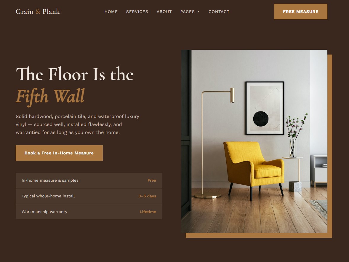 Grain - Hardwood and Vinyl Flooring Services Website Template